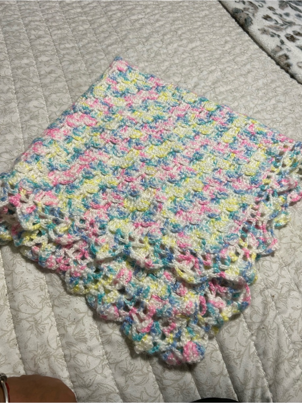 Handmade Baby blanket in Pastel Pink, Blue, Yellow & White